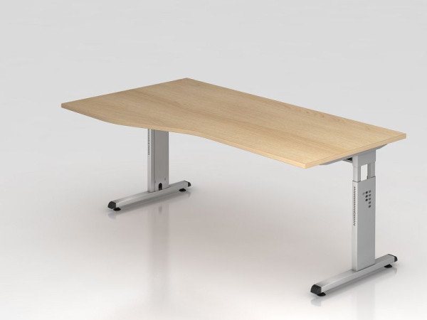Hammerbacher bureau C-poot 180x100/80cm eiken/zilver, werkhoogte 65-85 cm, VOS18/E/S