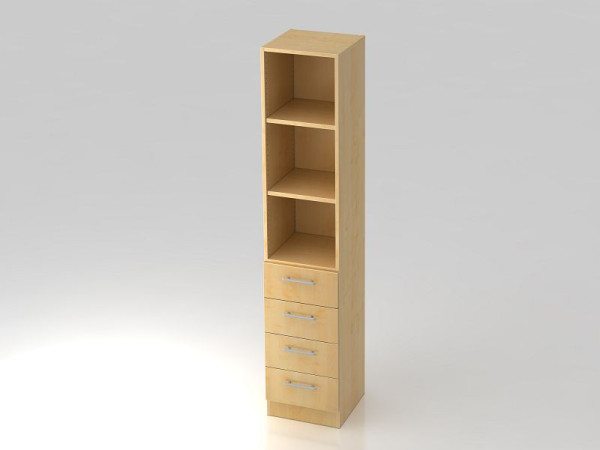 Hammerbacher ladekast 5OH, 4 laden, bodemplaat, relinggreep esdoorn/esdoorn, 40,6x42x200,4 cm (BxDxH), V7600/3/3/RE