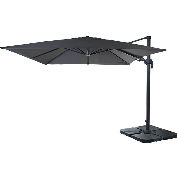 Mendler gastronomie verkeerslichtparaplu HWC-A96, 3x3m (Ø4,24m) zwenkbaar, polyester aluminium/staal 23kg, antraciet met standaard, 158542+31831