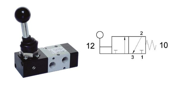 timmer VHO-S9 311RF-1/2, 3/2 handbediende klep met veerretour, normaal gesloten / normaal open, aansluiting: 1/2", PA16405