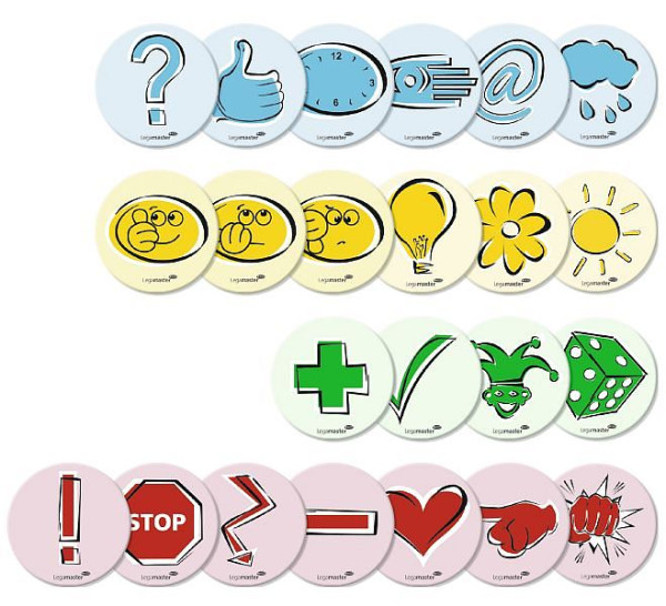 Legamaster moderatiekaart emoticon 95mm diverse symbolen, VE: 250 stuks, 7-257002