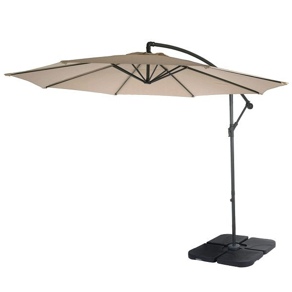 Mendler Acerra verkeerslichtparaplu, parasol, Ø 3m kantelbaar, polyester/staal 11kg, zandbeige met standaard, 46814+31831