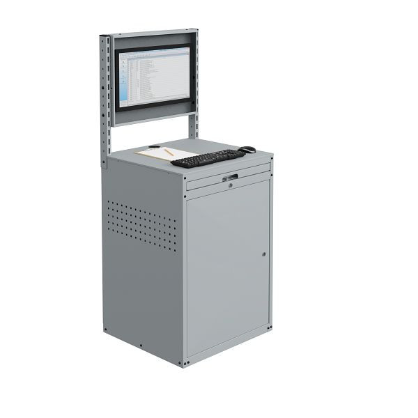 SOFAME computerkast MODULINFO B695 x D 660 x H 1005 met kantelbare monitorbehuizing, lichtgrijs RAL 7035, W040010027GCGC