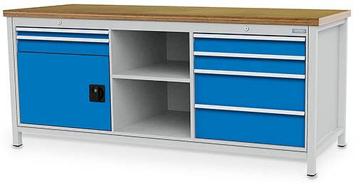 Bedrunka + Hirth box werkbank serie 2000 R24-24, 1x50, 3x 100, 2x200 mm, lade volledig uittrekbaar 100%, 2000 x 750 x 959 mm, 03.20.13V9