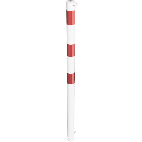 Stone HGS afzetpaal -Bollard-, vast / voor inbeton, wit gecoat, met 3 rode reflecterende lichtbanden, 1 oog, 460b-1