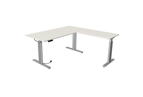 Kerkmann zit/sta tafel Move 3 zilver B 2000 x D 1000 mm met opzetelement 1000 x 600 mm, wit, 10234010
