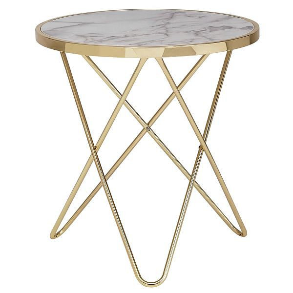 Wohnling Design bijzettafel marmerlook wit rond Ø55 cm goud metalen frame, WL5.996