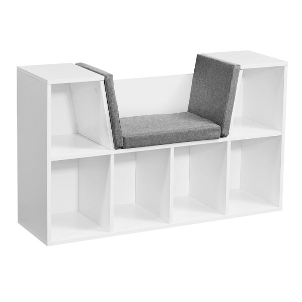 Wohnling Designplank met zitting 101,5 x 61,5 x 30 cm mat wit, met stoelbekleding grijs & met 6 vakken, WL6.068