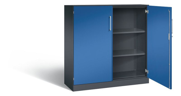 C+P vleugeldeurkast Asisto, H1310xB1200xD435mm, kleur: zwartgrijs / gentiaanblauw, beugelgreep, 3 niveaus, 141031-000 S10121