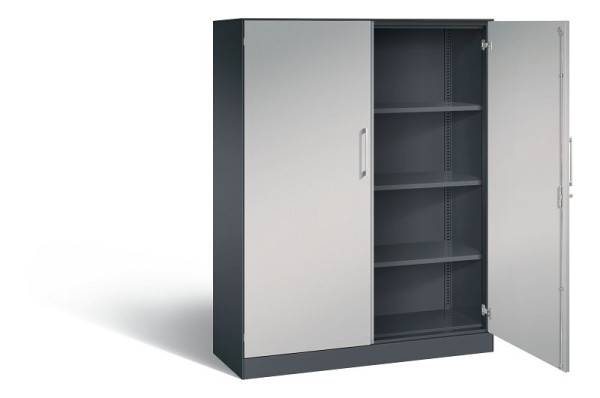 C+P vleugeldeurkast Asisto, H1635xB1200xD435mm, kleur: zwart grijs/wit aluminium, beugelgreep, 4 niveaus, 141011-000 S10039