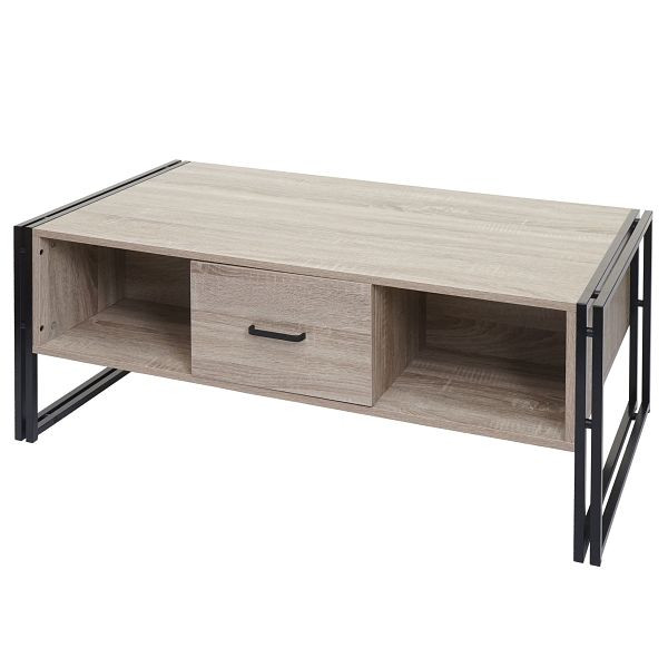 Mendler salontafel HWC-A27b, bijzettafel, salontafel, 3D structuur, 45x150x60cm, metaal, eiken look, 86237