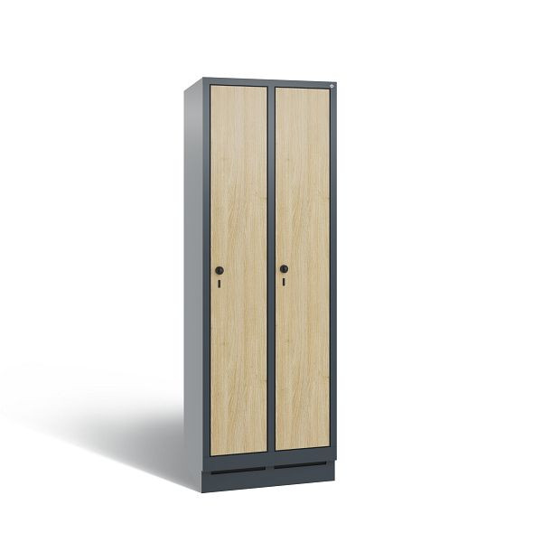 C+P locker Evolo, 2 compartimenten, H1800B610T500 mm, antraciet/HPL eiken, 48020-20B S10052