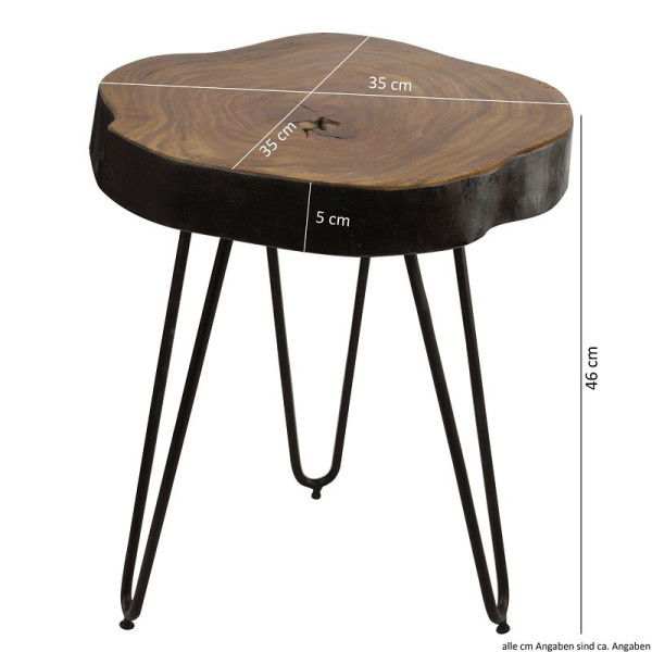 Wohnling massief houten sheesham bijzettafel BAGLI 35 x 35 cm massief echt houten boomrand, WL1.548