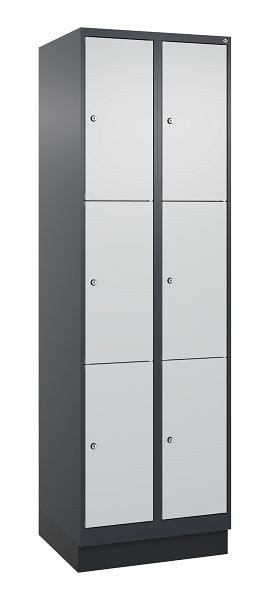C+P lockerkast Classic PLUS, onderstel, 2 vakken met elk 3 vakken, 1950x600x500mm, 7016/7035, 080020-203 S10016