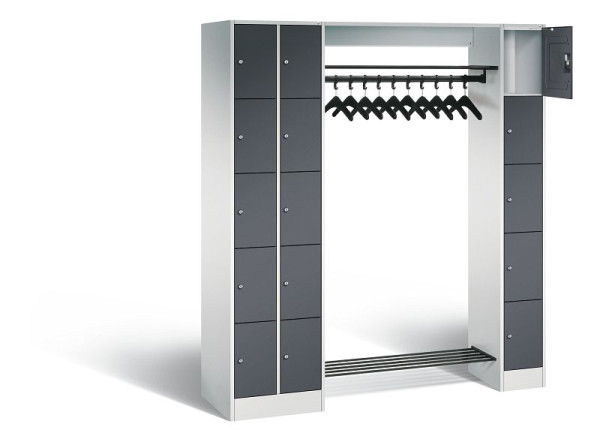 C+P open kledingkast serie 8070, H1950xW2100xD480mm, kleur: lichtgrijs / zwartgrijs, 80730-00 S10019