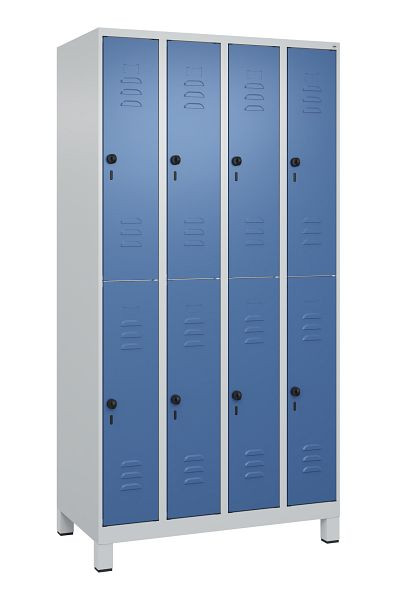 C+P Doppelstöckiger Spind Classic PLUS, Füße, 4 Abteile, 1950x1000x500mm, 7035/5023, 080310-49 S10005