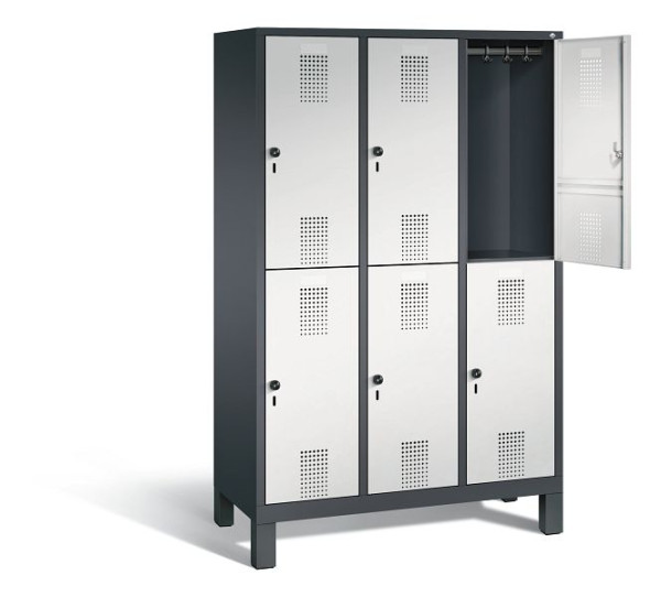C+P locker dubbeldekker Evolo, H1850xB1200xD500mm, kleur: zwartgrijs/lichtgrijs, 48310-32 S10009