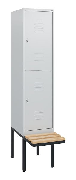 C+P dubbeldekkerkast Classic PLUS, 1950x400x815mm, 7035/7035, cilindersloten, beukenhouten zitlatten, zwevende zitting, 0803405-12 S10039