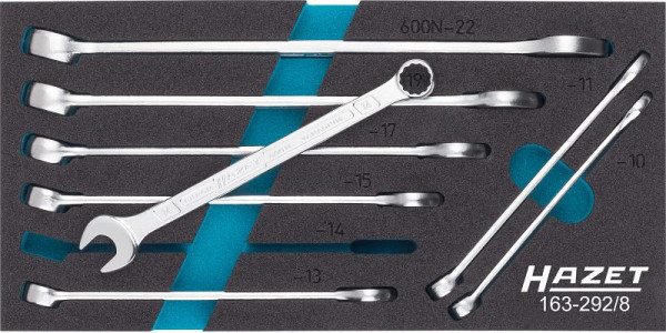 Hazet ringsleutelset, uitwendig dubbel zeskant trekprofiel, 10 - 22, aantal gereedschappen: 8, 163-292/8