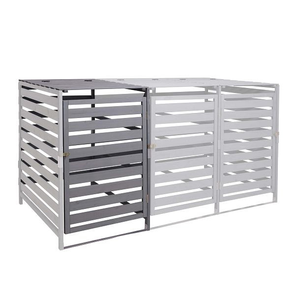 Mendler XL 1-/2-prullenbakbekleding verlengstuk HWC-H62, prullenbakbak, 110x65x93cm massief hout, lichtgrijs, 73716