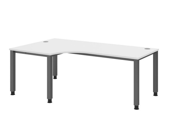 Hammerbacher bureau QS82, 200 x 120 cm, blad: wit, 25 mm dik, hoekvorm 90°, 4-poots frame in grafiet, werkhoogte 68-83,5 cm, VQS82/W/G