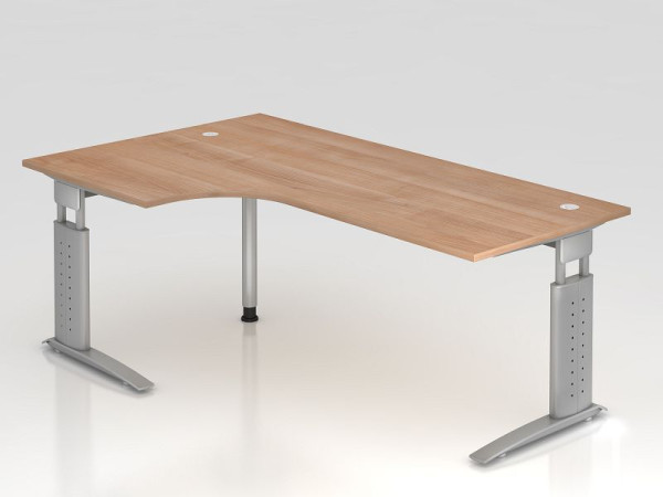 Hammerbacher hoektafel C-poot 200x120cm 90° walnoot/zilver, hoekvorm 90°, horizontale kabelgoot, links of rechts monteerbaar, VUS82/N/S