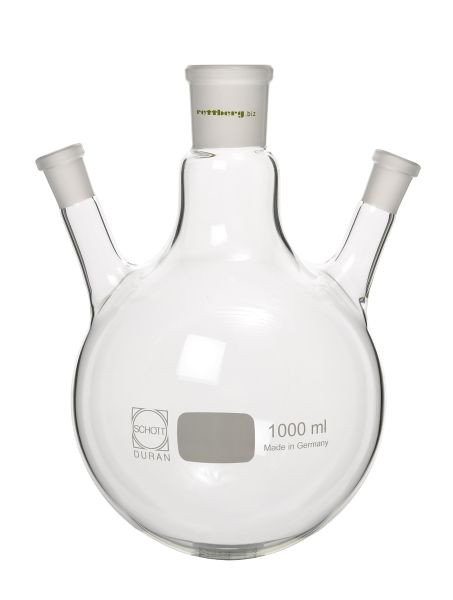 Rettberg 3-halskolf, 500 ml, middenhals NS 29/32, 2x zijhals NS 29/32 (schuin 20°), borosilicaatglas 3.3, 134027244