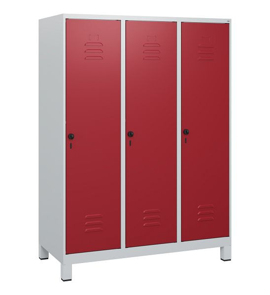 C+P Umkleidespind Classic PLUS, Füße, 3 Abteile, 1630x1200x500mm, 7035/3003, Drehriegel, 0800105-32 S10001