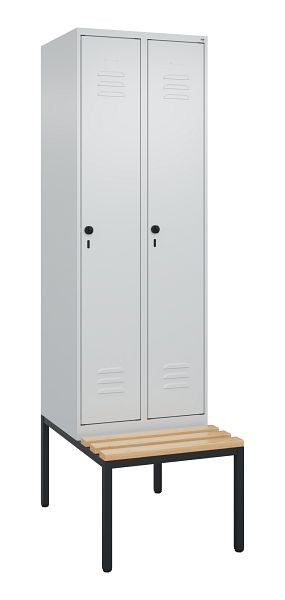 C+P luierkastje Classic PLUS met middenwand, bank, 2 vakken, 2120x600x815mm, 7035/7035, draaibare sluiting, beuken zitlat, 0800507-20F S10009