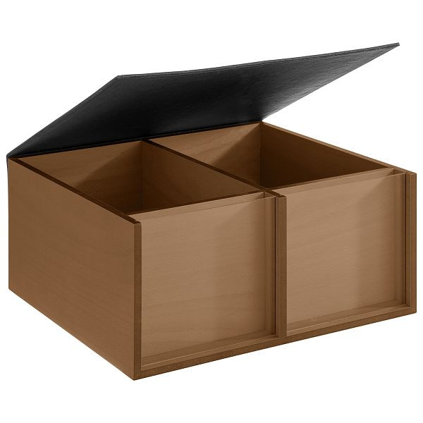 APS Buffetbox -TOAST BOX-, 36 x 33,5 x 17,5 cm, eikenhout, deksel van kunstleer, verdeeld in 2 compartimenten 28 x 16,5 x 16 cm, met acryl kijkvenster, 11714