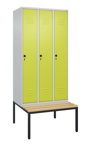 C+P luierkastje Classic PLUS, met onderbank, 3 vakken, 2120x900x815mm, 7035/0024, draaibare sluiting, beuken zitlat, 0800507-30 S10010