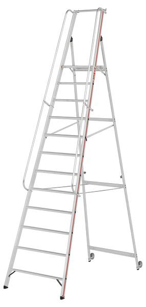 HYMER platformladder met kantelrollen en lange leuning, 12 treden, stahoogte 2,80 m, 808112