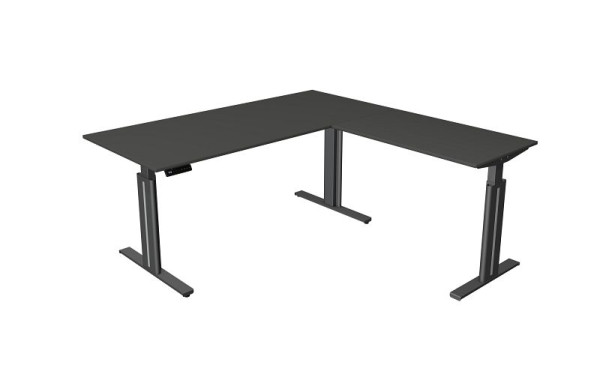 Kerkmann zit-statafel B 1800 x D 800 mm, met aanbouwelement 1000 x 600 mm, elektrisch in hoogte verstelbaar van 720-1200 mm, geheugenfunctie, antraciet, 10325013