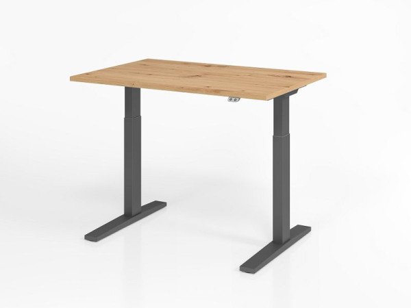 Hammerbacher bureau XMKA12, 120 x 80 cm, blad: knoestig eiken, 25 mm dik, ABS dikke rand, rechthoekige vorm, grafiet, VXMKA12/R/G