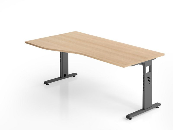 Hammerbacher bureau OS18, 180 x 100/80cm, blad: eiken, 25 mm dik, 2 mm ABS rand, vrije vorm, links of rechts monteerbaar, VOS18/E/G