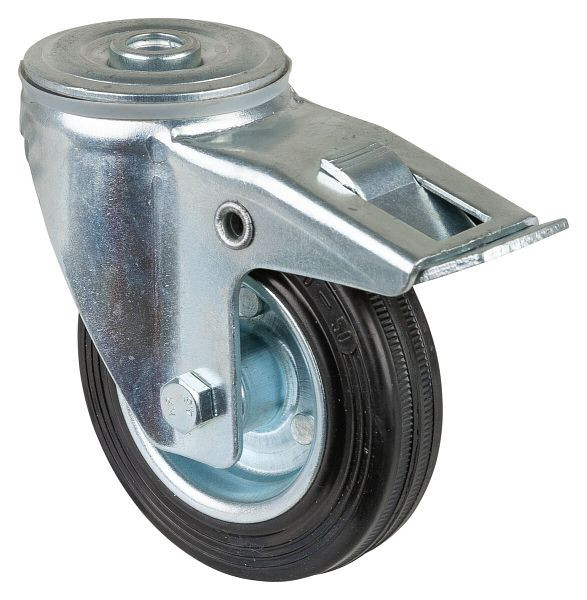 BS rollen transportrol met rem, breedte 30 mm, Ø100 mm, tot 70 kg, zwart rubberen loopvlak, rollager, VE 4 stuks, L121.B55.100