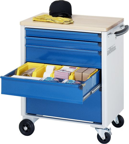 RAU gereedschapswagen adlatus serie, massief beukenhouten blad, 5 x laden, 700x860x500 mm, 02-7350B.11