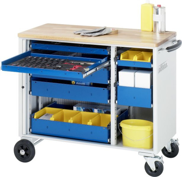 RAU gereedschapswagen serie adlatus model 10420, B1025 x D520 x H890 mm, inclusief massief beukenhouten werkblad, 02-10420B.11