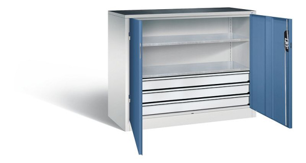 C+P gereedschapskast Acurado, H1000xB1200xD500mm, kleur: lichtgrijs / verre blauw, verzonken handgreep, 8831-5035 S10190