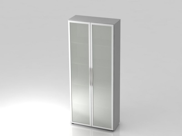 Hammerbacher vitrinekast 5OH 34, 6cm diep gebogen handgreep grijs, 80x34,9x188 cm (BxDxH), V4200/5/S/BM