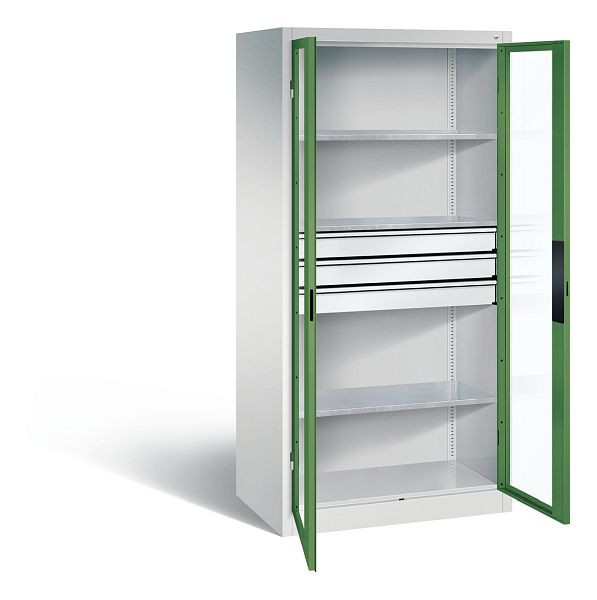 C+P gereedschapskast Acurado, H1950xW930xD600mm, kleur: lichtgrijs / reseda groen, verzonken handgreep, 8922-55302 S10017