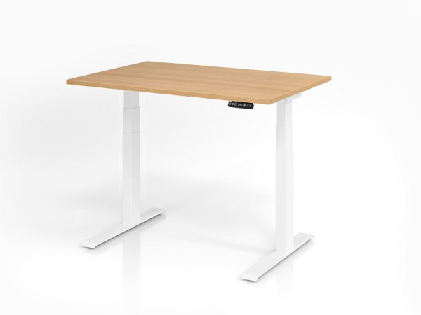 Hammerbacher bureau XDKB12, 120 x 80 cm, blad: eikenhout, 25 mm dik, ABS dikke rand, rechthoekige vorm, wit, VXDKB12/E/W