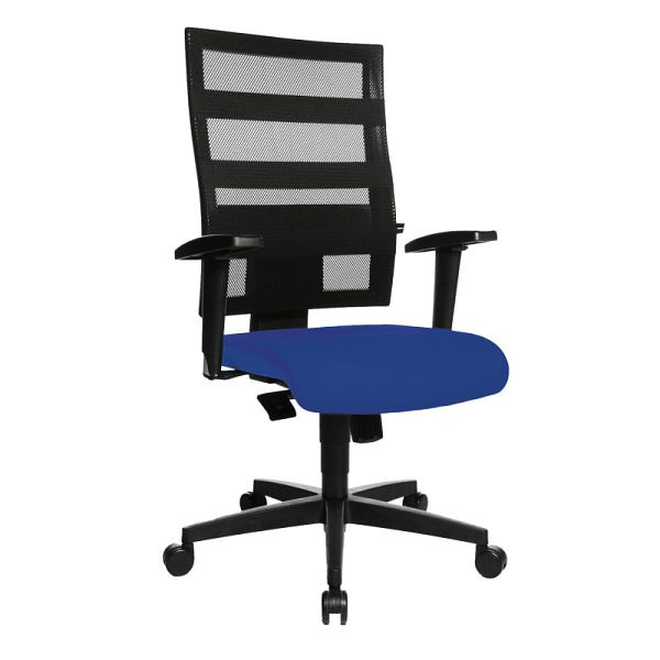 Lüllmann bureaudraaistoel met armleuningen, mesh rugleuning, kunststof onderstel, blauw, 210241