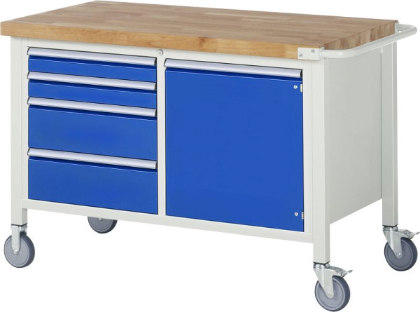 RAU verrijdbare werkbank serie 8000, 4 x laden, 1x deur, 1250x880x700 mm, 05-8470A2-127B4S.11