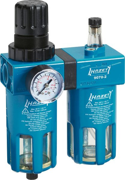 Hazet onderhoudsunit, dubbel, bestaande uit filterdrukregelaar, olievernevelaar en manometer, luchtaansluiting draad 20,67 mm (1/2"), 9070-2