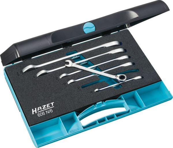 Hazet ringratelsleutelset, uitwendig dubbel zeskant trekprofiel, 8 - 19, aantal gereedschappen: 6, 606N/6