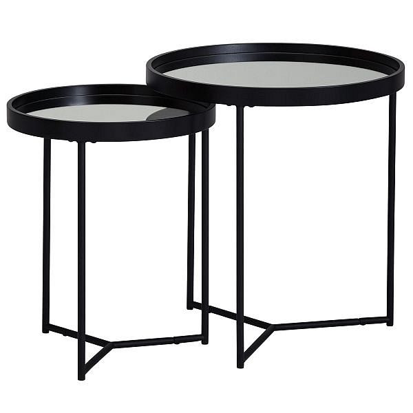 Wohnling Design bijzettafel rond Ø 50/36 cm - 2 delig zwart met spiegelglasblad, WL6.006