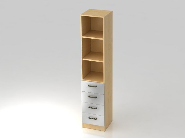 Hammerbacher ladekast 5OH, 4 laden, onderpaneel, gestreept handvat esdoorn/zilver, 40,6x42x200,4 cm (BxDxH), V7600/3/S/SG