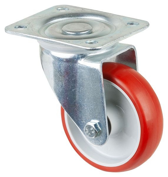 BS rollen transportrol, breedte 30 mm, Ø100 mm, tot 140 kg, loopvlak polyurethaan rood, wiellichaam kunststof, rollager, plaat, LB500.B31.100