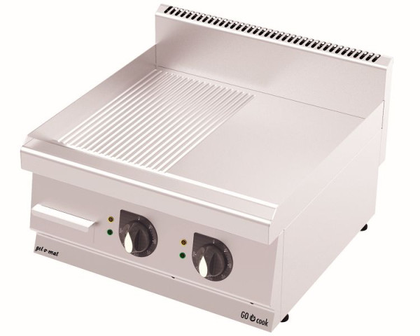gel-o-mat Elektro Grill Platte CO Cook 600, Modell GS6060E, Halb glatte/Halb gerillte Platte, mit Fettauffangschale, GS6060E
